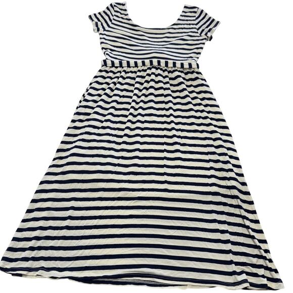 Gilli Dress Womens Small Navy White Striped Belted Fit Flare Short Sleeve USA - Picture 2 of 7